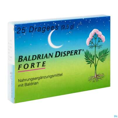 Sie sehen eine Packung Baldrian Dispert Forte Drag 25st, Produktbild: 02 Baldrian Dispert Forte Drag 25st, A-Nr.: 1257706 - 02