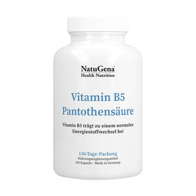 Sie sehen eine Packung NatuGena Vitamin B5 Pantothensäure Kapseln, Produktbild: 01 NatuGena Vitamin B5 Pantothensäure Kapseln, A-Nr.: 5926765 - 01