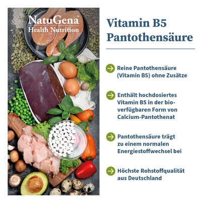 Sie sehen eine Packung NatuGena Vitamin B5 Pantothensäure Kapseln, Produktbild: 02 NatuGena Vitamin B5 Pantothensäure Kapseln, A-Nr.: 5926765 - 02