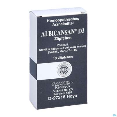 Sie sehen eine Packung Albicansan D 3 Suppositorium 10st, Produktbild: 02 Albicansan D 3 Suppositorium 10st, A-Nr.: 2396189 - 02