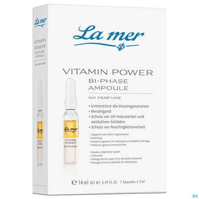 Sie sehen eine Packung Aetherische Oele La Mer Ampulle Vitamin Power 2ml 7st, Produktbild: 02 Aetherische Oele La Mer Ampulle Vitamin Power 2ml 7st, A-Nr.: 5062572 - 02