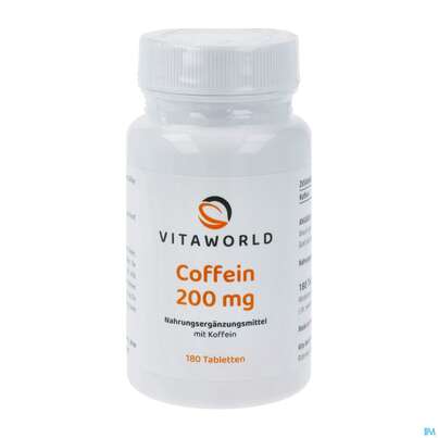 Sie sehen eine Packung Coffein Tabl 200mg Vegan -vita World 180st, Produktbild: 02 Coffein Tabl 200mg Vegan -vita World 180st, A-Nr.: 4996545 - 02