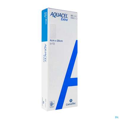 Sie sehen eine Packung Convatec Aquacel Extra 4x20 Cm, Produktbild: 02 Convatec Aquacel Extra 4x20 Cm, A-Nr.: 4154042 - 02