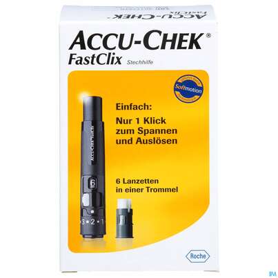 Sie sehen eine Packung Diagnostika U.zubehoer Accu-chek Fastclix/set Stechhilfe +12lanzett C2 69 1pk, Produktbild: 01 Diagnostika U.zubehoer Accu-chek Fastclix/set Stechhilfe +12lanzett C2 69 1pk, A-Nr.: 5161570 - 01