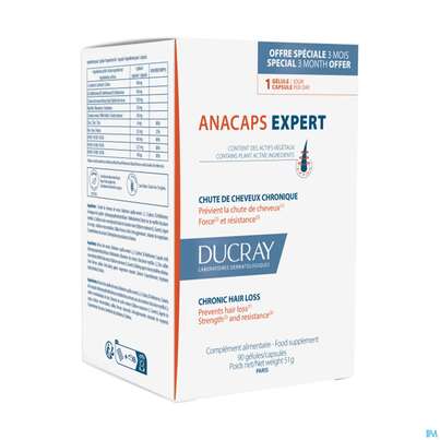 Sie sehen eine Packung Ducray Anacaps F.d.haar Haarausfall Kapseln Expert23 90st, Produktbild: 06 Ducray Anacaps F.d.haar Haarausfall Kapseln Expert23 90st, A-Nr.: 5688886 - 06