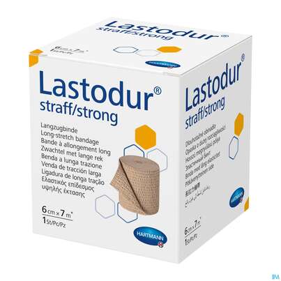 Sie sehen eine Packung Elastische Binden Lastodur Straff 7mx 6cm 1st, Produktbild: 01 Elastische Binden Lastodur Straff 7mx 6cm 1st, A-Nr.: 0778490 - 01
