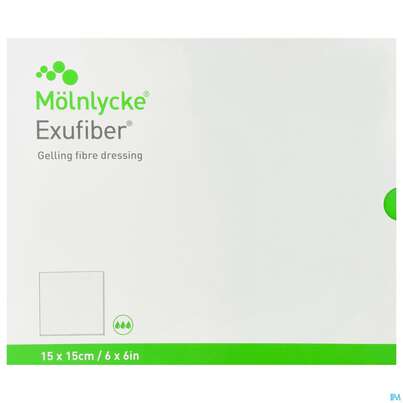 Sie sehen eine Packung Exufiber Steril 15x 15cm 10st, Produktbild: 01 Exufiber Steril 15x 15cm 10st, A-Nr.: 4301684 - 01