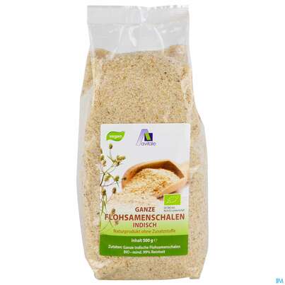 Sie sehen eine Packung Flohsamenschalen Indisch Bio 500g, Produktbild: 01 Flohsamenschalen Indisch Bio 500g, A-Nr.: 5296169 - 01