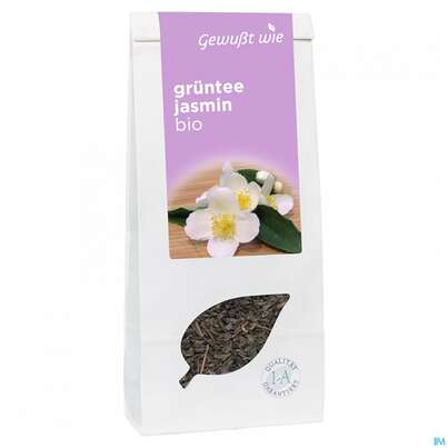 Sie sehen eine Packung Gewusst Wie Bio Gruentee Jasmin 100g, Produktbild: 01 Gewusst Wie Bio Gruentee Jasmin 100g, A-Nr.: 4101212 - 01