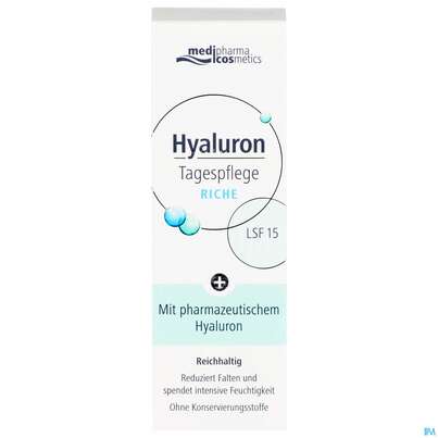 Sie sehen eine Packung Hyaluron Tagespflege Riche Lsf 15 50ml, Produktbild: 01 Hyaluron Tagespflege Riche Lsf 15 50ml, A-Nr.: 4485997 - 01