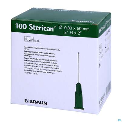 Sie sehen eine Packung Injektionsspritzen U.zubeh. Einmalkanuelen Braun Sterican Intramusk G21x2 0,80x50mm 46655 100st, Produktbild: 02 Injektionsspritzen U.zubeh. Einmalkanuelen Braun Sterican Intramusk G21x2 0,80x50mm 46655 100st, A-Nr.: 2963286 - 02