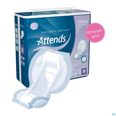 Sie sehen eine Packung Inkontinenz Attends Einlagen Contours/air Comfort 9 28st, Produktbild: 01 Inkontinenz Attends Einlagen Contours/air Comfort 9 28st, A-Nr.: 3816096 - 01