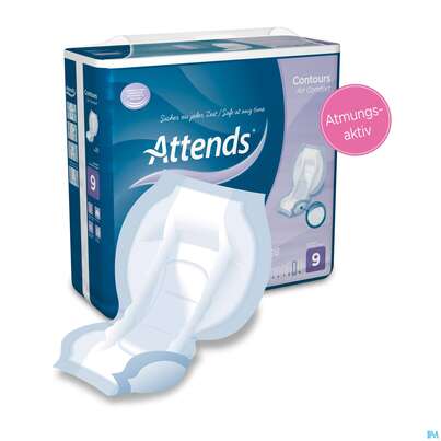 Sie sehen eine Packung Inkontinenz Attends Einlagen Contours/air Comfort 9 28st, Produktbild: 02 Inkontinenz Attends Einlagen Contours/air Comfort 9 28st, A-Nr.: 3816096 - 02