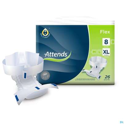 Sie sehen eine Packung Inkontinenz Attends Slip Flex Xl 8 26st, Produktbild: 03 Inkontinenz Attends Slip Flex Xl 8 26st, A-Nr.: 5163853 - 03
