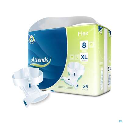 Sie sehen eine Packung Inkontinenz Attends Slip Flex Xl 8 26st, Produktbild: 04 Inkontinenz Attends Slip Flex Xl 8 26st, A-Nr.: 5163853 - 04