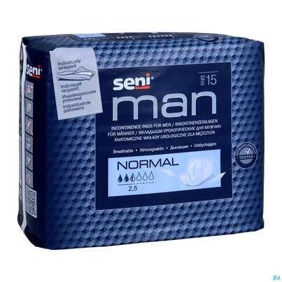Sie sehen eine Packung Inkontinenz Einlagen Seni/man Normal 15st, Produktbild: 03 Inkontinenz Einlagen Seni/man Normal 15st, A-Nr.: 4344185 - 03
