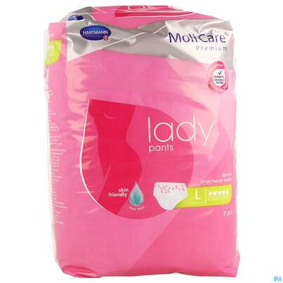 Sie sehen eine Packung Inkontinenz Molicare Premium/lady/pants Tropfen 5 Large 7st, Produktbild: 01 Inkontinenz Molicare Premium/lady/pants Tropfen 5 Large 7st, A-Nr.: 4918835 - 01