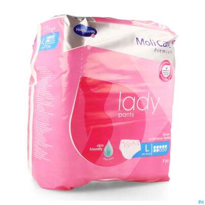Sie sehen eine Packung Inkontinenz Molicare Premium/lady/pants Tropfen 7 Large 7st, Produktbild: 04 Inkontinenz Molicare Premium/lady/pants Tropfen 7 Large 7st, A-Nr.: 4918864 - 04