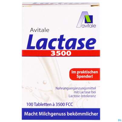 Sie sehen eine Packung Lactase Tabl 3.500 Fcc 100st, Produktbild: 01 Lactase Tabl 3.500 Fcc 100st, A-Nr.: 5296235 - 01