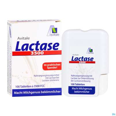 Sie sehen eine Packung Lactase Tabl 3.500 Fcc 100st, Produktbild: 04 Lactase Tabl 3.500 Fcc 100st, A-Nr.: 5296235 - 04