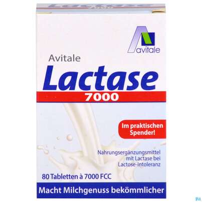 Sie sehen eine Packung Lactase Tabl 7.000 Fcc 80st, Produktbild: 01 Lactase Tabl 7.000 Fcc 80st, A-Nr.: 5296241 - 01