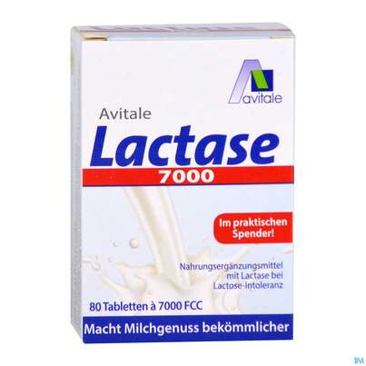 Sie sehen eine Packung Lactase Tabl 7.000 Fcc 80st, Produktbild: 03 Lactase Tabl 7.000 Fcc 80st, A-Nr.: 5296241 - 03