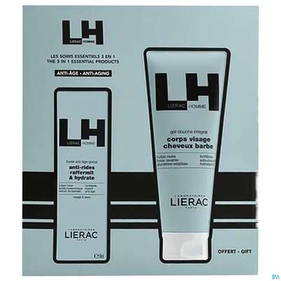 Sie sehen eine Packung Lierac Homme Set/anti-age Fluid 50ml +shower-gel 200ml 1st, Produktbild: 01 Lierac Homme Set/anti-age Fluid 50ml +shower-gel 200ml 1st, A-Nr.: 5764765 - 01