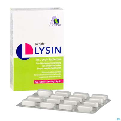 Sie sehen eine Packung L-lysin Tabl 750mg -avitale 30st, Produktbild: 04 L-lysin Tabl 750mg -avitale 30st, A-Nr.: 5431199 - 04