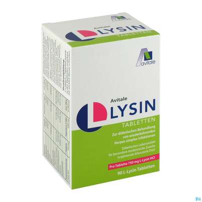 Sie sehen eine Packung L-lysin Tabl 750mg -avitale 90st, Produktbild: 01 L-lysin Tabl 750mg -avitale 90st, A-Nr.: 5431207 - 01