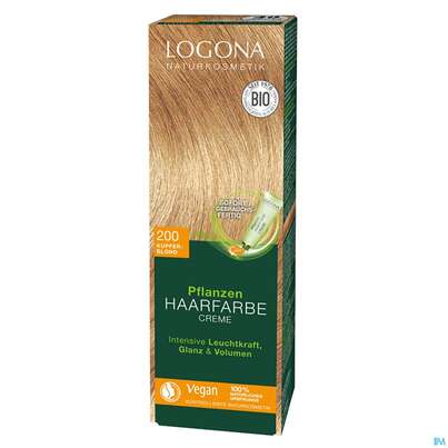 Sie sehen eine Packung Logona Haarpflege Colorcreme 200 Kupferblond 150ml, Produktbild: 01 Logona Haarpflege Colorcreme 200 Kupferblond 150ml, A-Nr.: 5410665 - 01