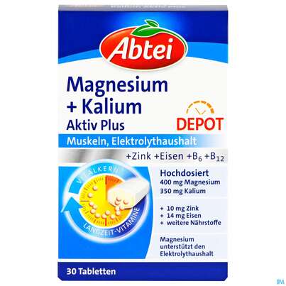 Sie sehen eine Packung Magnesium +kalium Aktiv Plus Tabl -abtei 30st, Produktbild: 01 Magnesium +kalium Aktiv Plus Tabl -abtei 30st, A-Nr.: 4942756 - 01
