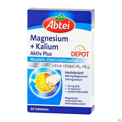 Sie sehen eine Packung Magnesium +kalium Aktiv Plus Tabl -abtei 30st, Produktbild: 02 Magnesium +kalium Aktiv Plus Tabl -abtei 30st, A-Nr.: 4942756 - 02