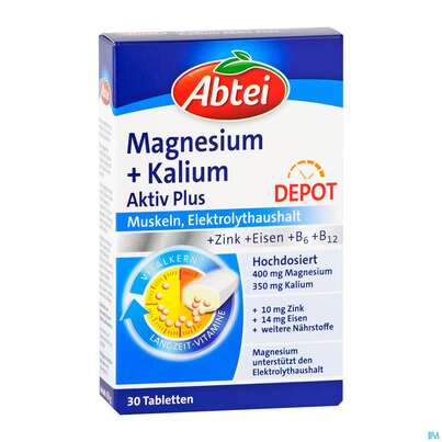 Sie sehen eine Packung Magnesium +kalium Aktiv Plus Tabl -abtei 30st, Produktbild: 03 Magnesium +kalium Aktiv Plus Tabl -abtei 30st, A-Nr.: 4942756 - 03