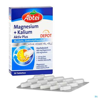 Sie sehen eine Packung Magnesium +kalium Aktiv Plus Tabl -abtei 30st, Produktbild: 04 Magnesium +kalium Aktiv Plus Tabl -abtei 30st, A-Nr.: 4942756 - 04