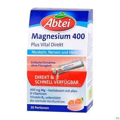 Sie sehen eine Packung Magnesium Vital Direkt Granulat 400+ Abtei 5000030657 20st, Produktbild: 02 Magnesium Vital Direkt Granulat 400+ Abtei 5000030657 20st, A-Nr.: 3839559 - 02