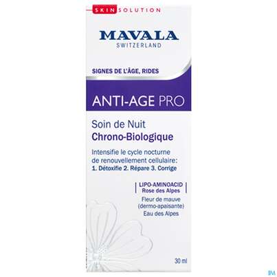 Sie sehen eine Packung Mavala Anti-age Pro Nachtcreme 555.02 30ml, Produktbild: 01 Mavala Anti-age Pro Nachtcreme 555.02 30ml, A-Nr.: 4910466 - 01