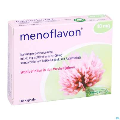 Sie sehen eine Packung Menoflavon Kapseln 40mg -kyberg 30st, Produktbild: 03 Menoflavon Kapseln 40mg -kyberg 30st, A-Nr.: 3407630 - 03