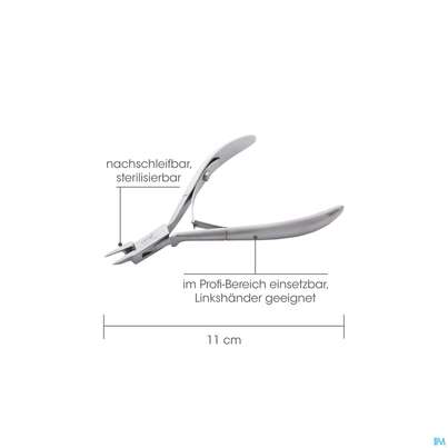 Sie sehen eine Packung Nagel Eckenzange Canal/rostfrei 11cm +flammenspitz 3063- 1st, Produktbild: 02 Nagel Eckenzange Canal/rostfrei 11cm +flammenspitz 3063- 1st, A-Nr.: 4786546 - 02
