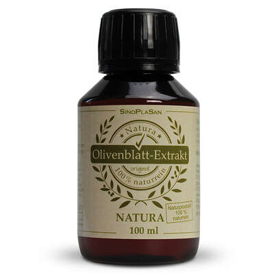 Sie sehen eine Packung Olivenblattextrakt NATURA 100% 100 ml, Produktbild: 01 Olivenblattextrakt NATURA 100% 100 ml, A-Nr.: 4242036 - 01