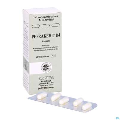 Sie sehen eine Packung Pefrakehl Kapseln D4 20st, Produktbild: 05 Pefrakehl Kapseln D4 20st, A-Nr.: 1997484 - 05