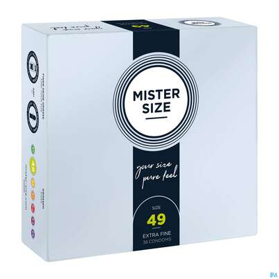 Sie sehen eine Packung Praeservative Kondome Mister Size 49 36st, Produktbild: 01 Praeservative Kondome Mister Size 49 36st, A-Nr.: 5594139 - 01
