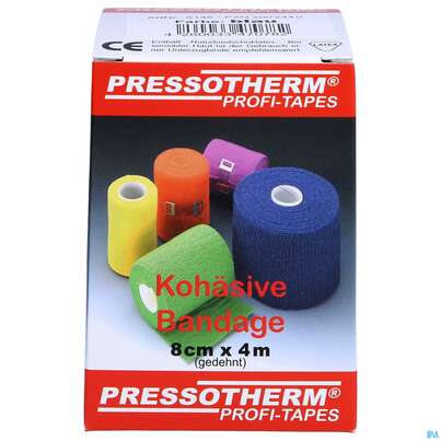 Sie sehen eine Packung Pressotherm Bandage Kohaesive Elastische Fixierbinde Selbst Haftend Blau 8cmx 1st, Produktbild: 01 Pressotherm Bandage Kohaesive Elastische Fixierbinde Selbst Haftend Blau 8cmx 1st, A-Nr.: 4251006 - 01