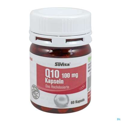 Sie sehen eine Packung Q-10 Kapseln 100mg Sovita 60st, Produktbild: 01 Q-10 Kapseln 100mg Sovita 60st, A-Nr.: 3863351 - 01