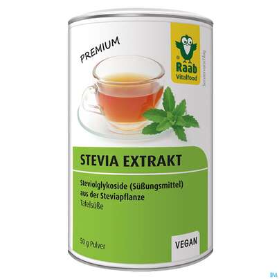 Sie sehen eine Packung Raab Stevia Extrakt Pulver 50g, Produktbild: 01 Raab Stevia Extrakt Pulver 50g, A-Nr.: 4369222 - 01
