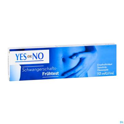 Sie sehen eine Packung Schwangerschaftstest Yes Or No 10miu Hcg Fruehtest 1st, Produktbild: 02 Schwangerschaftstest Yes Or No 10miu Hcg Fruehtest 1st, A-Nr.: 4493560 - 02
