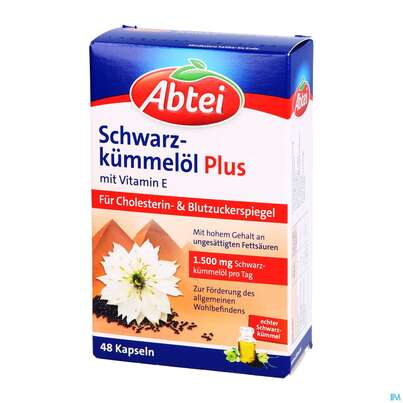 Sie sehen eine Packung Schwarzkuemmeloel Kapseln Abtei 50000 48st, Produktbild: 02 Schwarzkuemmeloel Kapseln Abtei 50000 48st, A-Nr.: 5331888 - 02