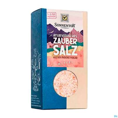 Sie sehen eine Packung Sonnentor Ayurvedisches Salz Fuer Muehle 3mm 00714 150g, Produktbild: 02 Sonnentor Ayurvedisches Salz Fuer Muehle 3mm 00714 150g, A-Nr.: 3390993 - 02