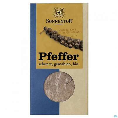 Sie sehen eine Packung Sonnentor Bio Pfeffer Schwarz Gemahlen 00670 50g, Produktbild: 01 Sonnentor Bio Pfeffer Schwarz Gemahlen 00670 50g, A-Nr.: 5228050 - 01