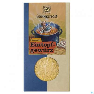 Sie sehen eine Packung Sonnentor Emmas Eintopf Gewuerz Bio 00973 50g, Produktbild: 01 Sonnentor Emmas Eintopf Gewuerz Bio 00973 50g, A-Nr.: 4356981 - 01