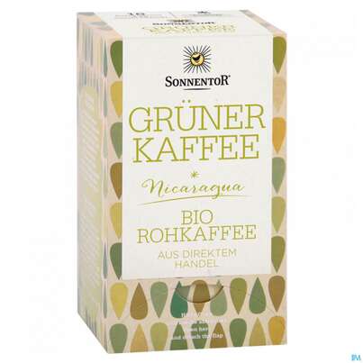 Sie sehen eine Packung Sonnentor Gruener Kaffee Bio Aufgussbeutel 02906 18st, Produktbild: 02 Sonnentor Gruener Kaffee Bio Aufgussbeutel 02906 18st, A-Nr.: 4276006 - 02